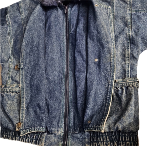 Truckee River Llama Ranch 80s Denim Bomber Jacket Fur Lining W-878 - Picture 6 of 16